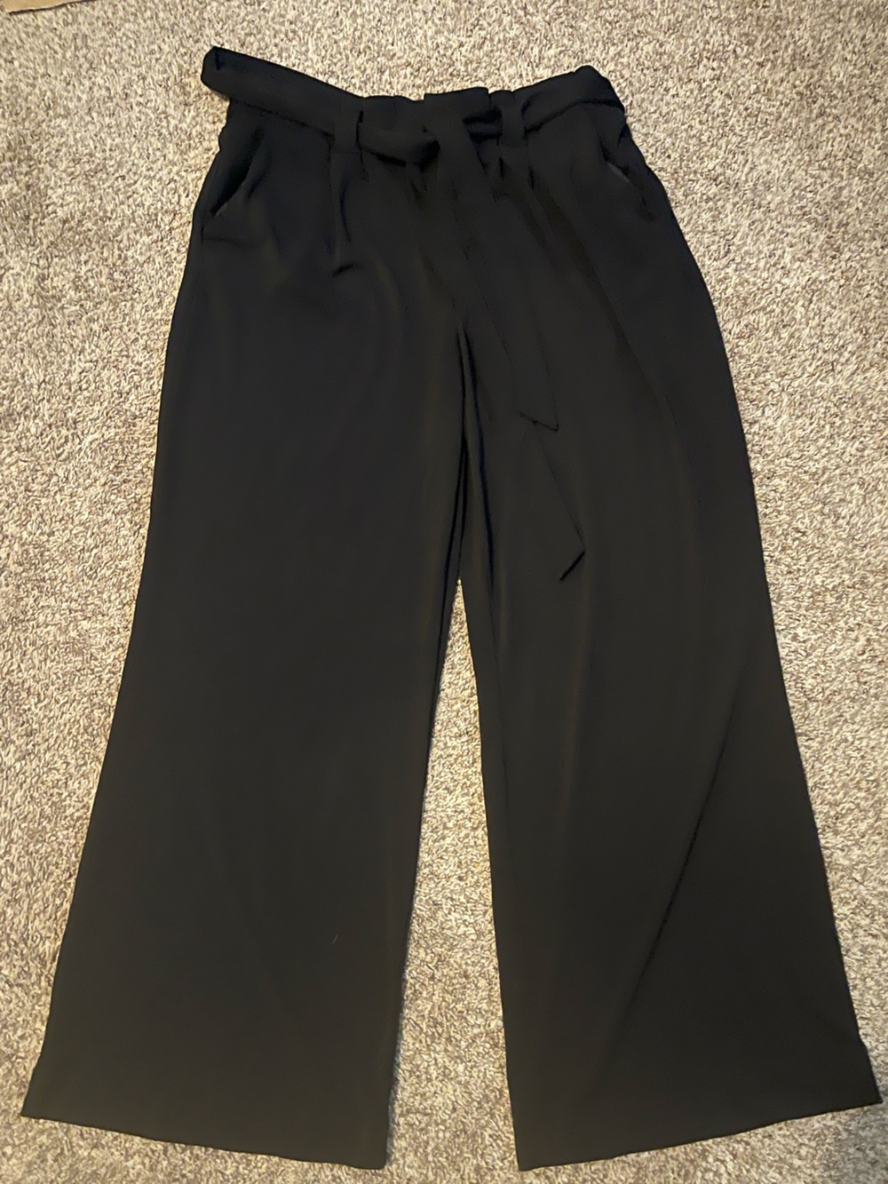 Wide Leg Black Tie-Waist Women's Pants